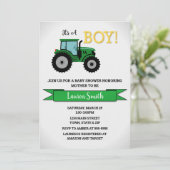 Aankondiging tractorBaby shower, tractorjongen (Staand voorkant)