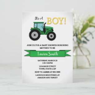Aankondiging tractorBaby shower, tractorjongen