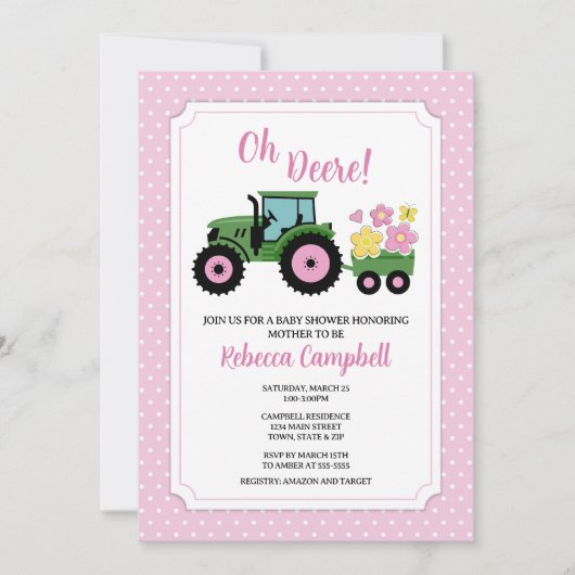 Aankondiging tractorvoertuig Baby shower, tractorm (Voorkant)