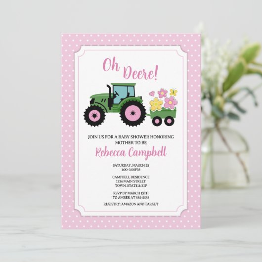 Aankondiging tractorvoertuig Baby shower, tractorm (Staand voorkant)