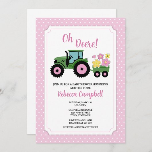 Aankondiging tractorvoertuig Baby shower, tractorm (Voorkant / Achterkant)