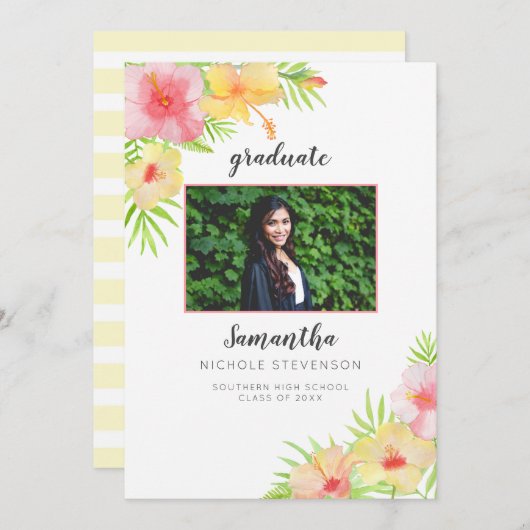 Aankondiging tropisch Floral foto-Afstuderen (Voorkant / Achterkant)