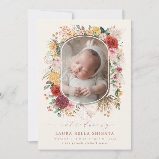 Aankondiging tropische Boho Pampas Flower Birth (Voorkant)