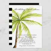 Aankondiging tropische strandpalm Birthday Party (Voorkant / Achterkant)
