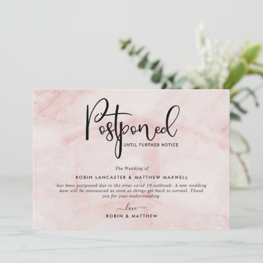 Aankondiging uitgesteld evenement, Blush Marble Ka (Staand voorkant)