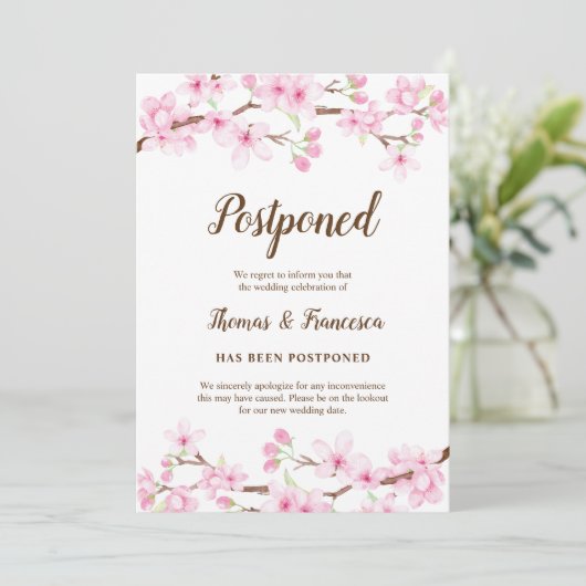 Aankondiging uitgestelde bruiloft kersenbloesem (Staand voorkant)