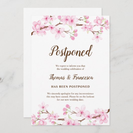 Aankondiging uitgestelde bruiloft kersenbloesem (Voorkant / Achterkant)
