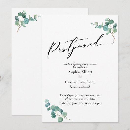 Aankondiging uitgestelde bruiloft met elegante euc (Voorkant / Achterkant)