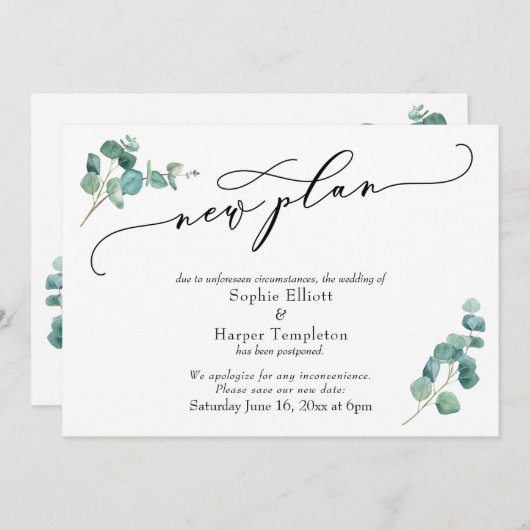 Aankondiging Uitgestelde Bruiloft Nieuwe Planning (Voorkant / Achterkant)