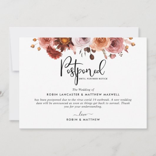 Aankondiging uitgestelde evenement, Burgundy Blush (Voorkant)