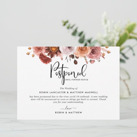 Aankondiging uitgestelde evenement, Burgundy Blush (Staand voorkant)