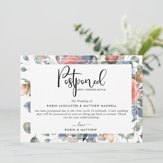 Aankondiging uitgestelde evenementen, Stof Blauw e (Staand voorkant)