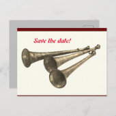 Aankondiging uitnodiging feestviering trompetten (Voorkant / Achterkant)