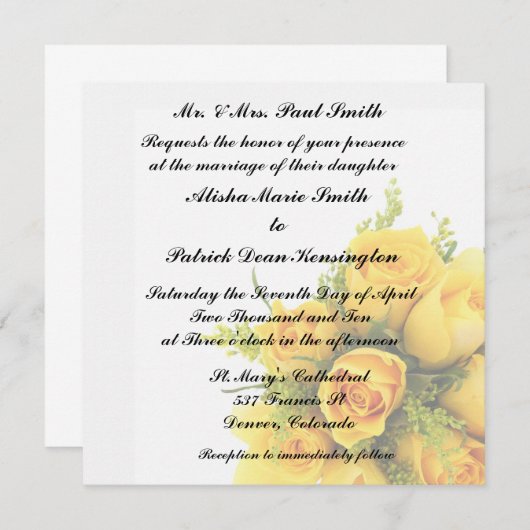 Aankondiging uitnodiging tot weduwschap met Gele r (Voorkant / Achterkant)