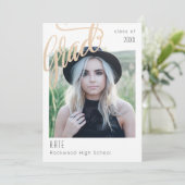 Aankondiging/uitnodiging van het Afstudeerder Tren Kaart (Staand voorkant)