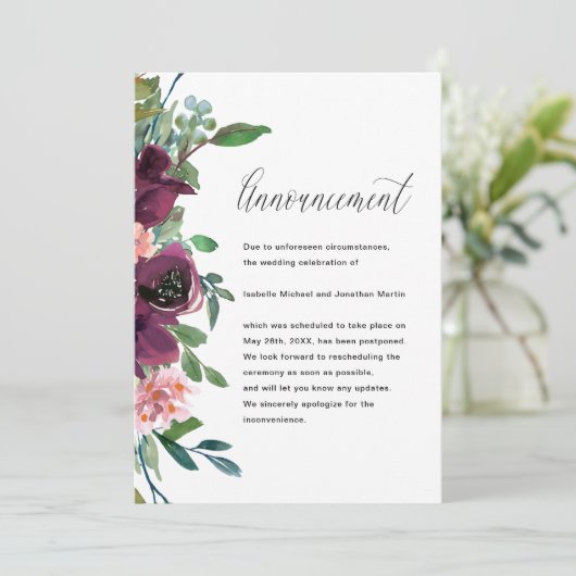 Aankondiging uitstel bloemenhuwelijk (Staand voorkant)