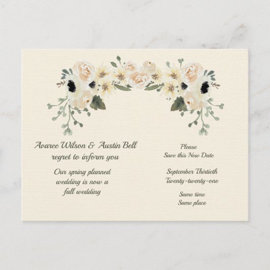 Aankondiging uitstel bruiloft lente tot herfst P (Voorkant)