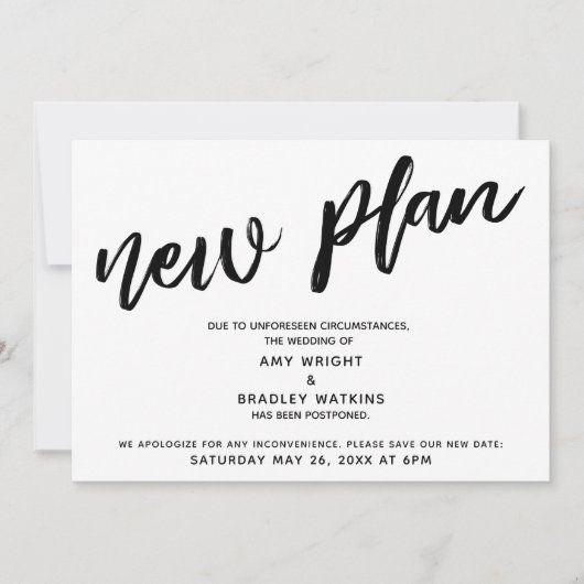 Aankondiging uitstel bruiloft "Nieuw plan" (Voorkant)