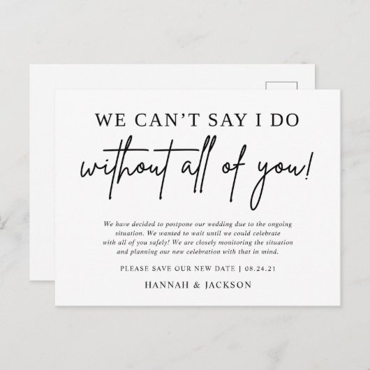 Aankondiging uitstel bruiloft nieuwe datum (Voorkant / Achterkant)