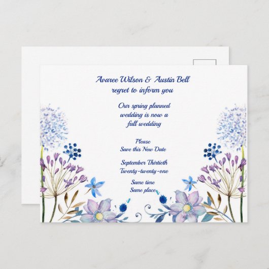 Aankondiging uitstel bruiloft van lente tot herfst (Voorkant / Achterkant)