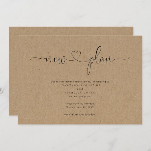 Aankondiging uitstel rustieke bruiloft (Voorkant / Achterkant)