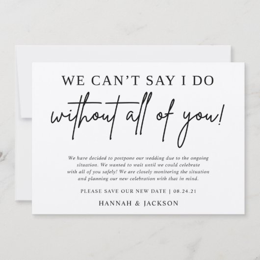 Aankondiging uitstel trouwdatum Sla nieuwe datum o (Voorkant)