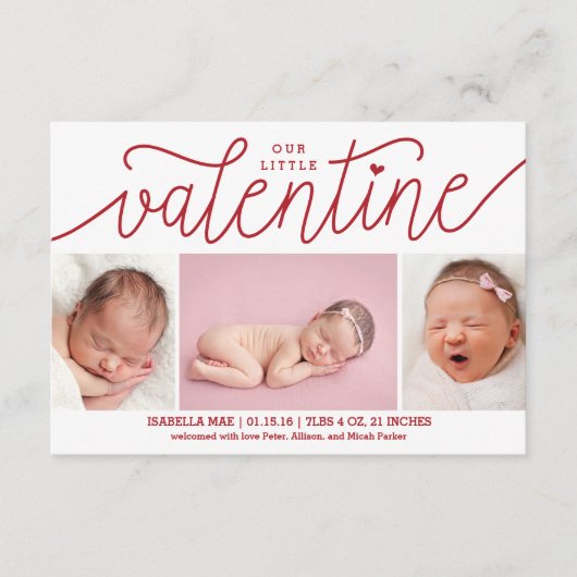 Aankondiging Valentijnsdag geboorte met foto's (Voorkant)