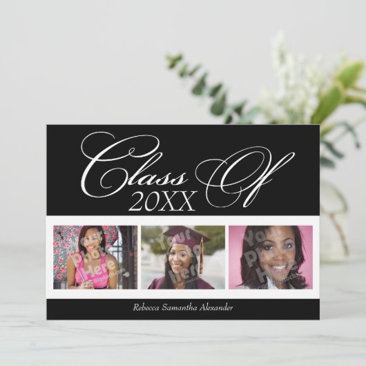 Aankondiging van 3-foto's-Afstuderen met ronde ver (Staand voorkant)