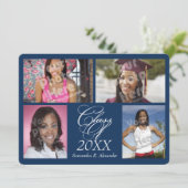 Aankondiging van 4-Photo Collage Navy Blue Afstude (Staand voorkant)