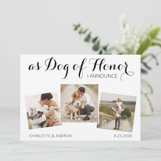 Aankondiging van Aangepaste 3 foto-dog-weddenschap (Staand voorkant)