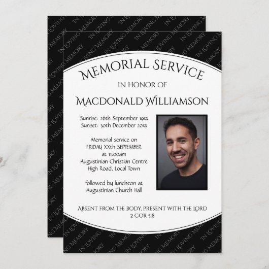 AANKONDIGING VAN AANKONDIGDE MEMORIËLE SERVICE (Voorkant / Achterkant)