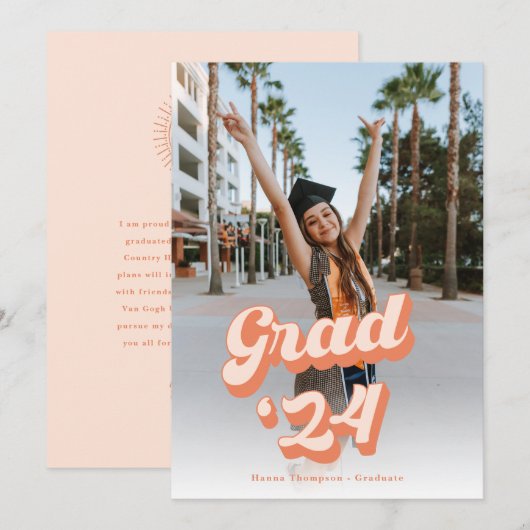 Aankondiging van afstudeerfeest 'Just Peachy' (Voorkant / Achterkant)