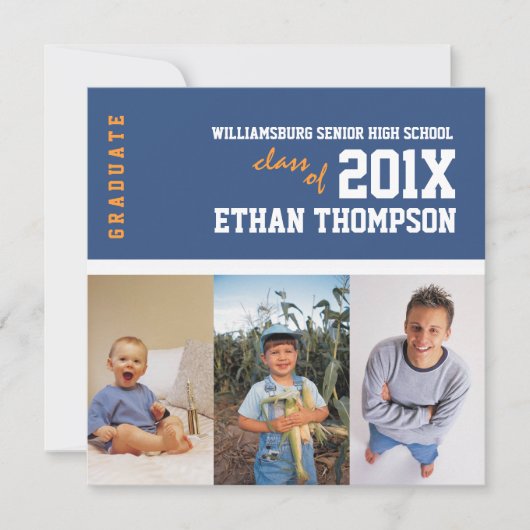 Aankondiging van afstuderen 3 Foto-collage in blau (Voorkant)