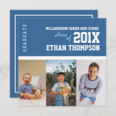 Aankondiging van afstuderen 3 Foto-collage in blau (Voorkant / Achterkant)