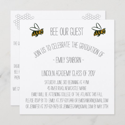 Aankondiging van afstuderen en feestelijke uitnodi (Voorkant / Achterkant)