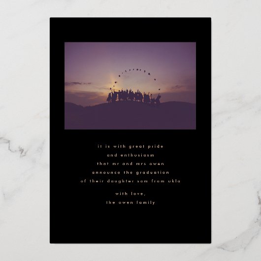 Aankondiging van afstuderen goudolie aan de rand (Achterkant)