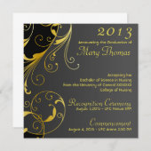 Aankondiging van afstuderen in goud en zwart (Voorkant / Achterkant)