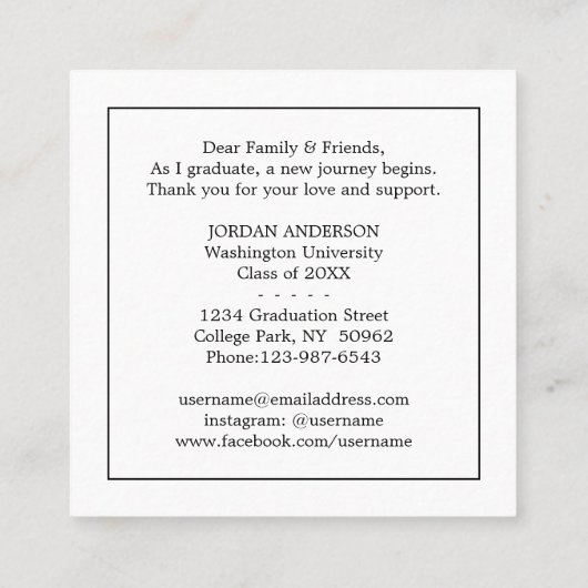 Aankondiging van afstuderen-kaart invoegen - wit (Achterkant)