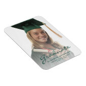 Aankondiging van afstuderen met donkergroen schrif magneet (Rechterzijde)