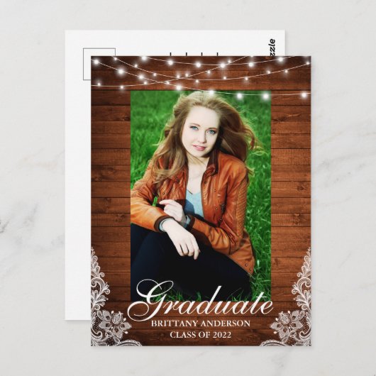 Aankondiging van Afstuderen met houtafels Fotoverl Briefkaart (Voorkant / Achterkant)