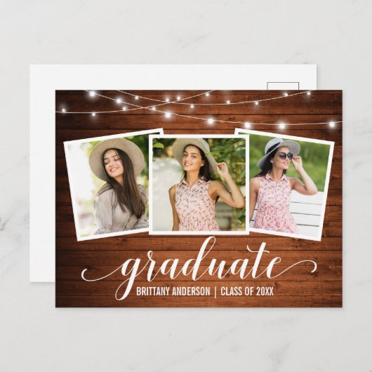 Aankondiging van Afstuderen met moderne 3-fotoruit (Voorkant / Achterkant)