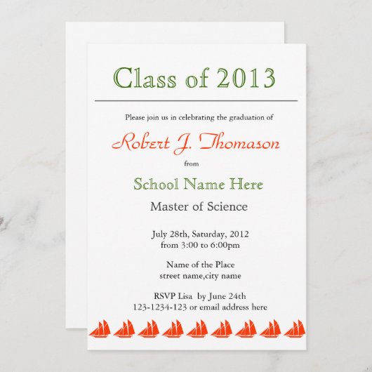 Aankondiging van afstuderen met zeilboten (Voorkant / Achterkant)