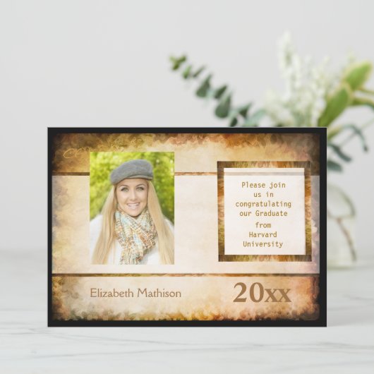 Aankondiging van afstuderen Parchment Foto-uitnodi (Staand voorkant)