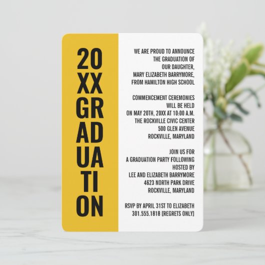 Aankondiging van afstuderen/partijuitnodiging [Gol (Staand voorkant)