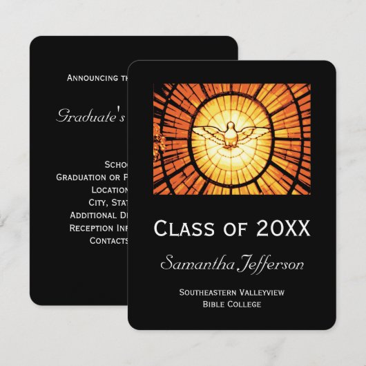 Aankondiging van Afstuderen van Glass Dove Religio (Voorkant / Achterkant)