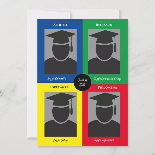 Aankondiging van afstuderen van vierling met foto' (Voorkant)