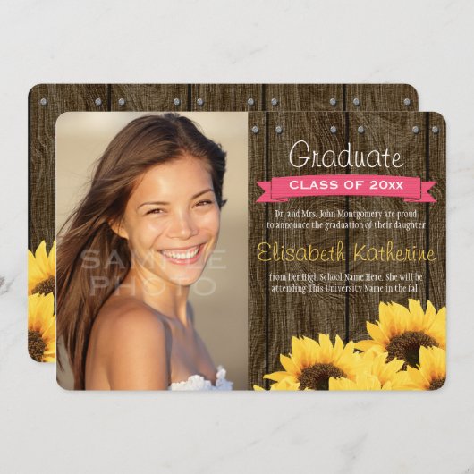 Aankondiging van Afstuderen van warme zonnebloemen (Voorkant / Achterkant)