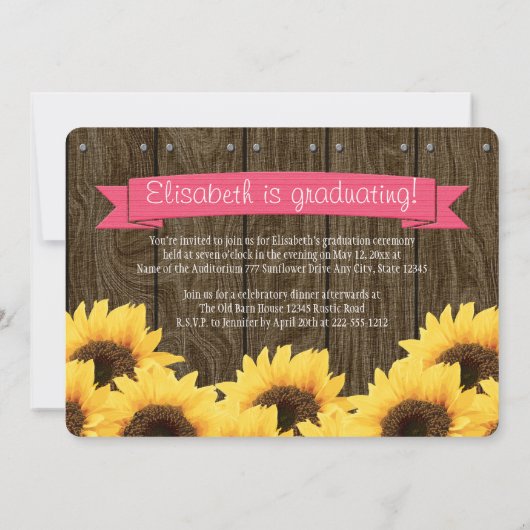 Aankondiging van Afstuderen van warme zonnebloemen (Achterkant)