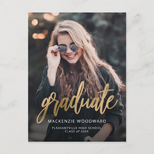 Aankondiging van Afstuderen voor Photo Gold Script Briefkaart (Voorkant)