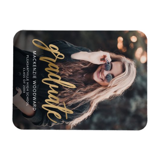 Aankondiging van Afstuderen voor Photo Gold Script Magneet (Horizontaal)